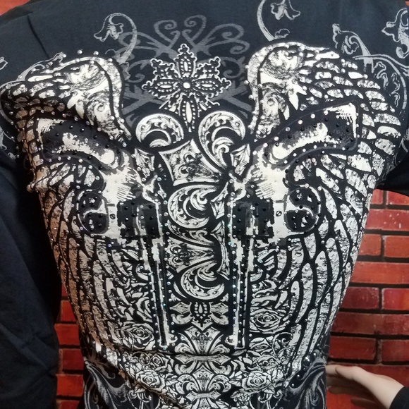 Long Sleeve Mirrored Pistol Wing Rhinestone Shirt - Picture 5 of 7